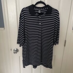 Footjoy FJ Golf  Polo Shirt Black Blue White Striped Men's Size XL
